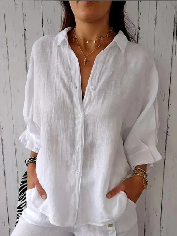 Women's lightweight linen blouse with a relaxed fit, size