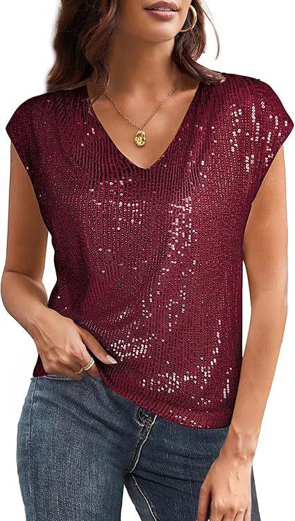 Glitzerndes Damen-Oberteil mit V-Ausschnitt und lockerem Schnitt, Größe [size missing]