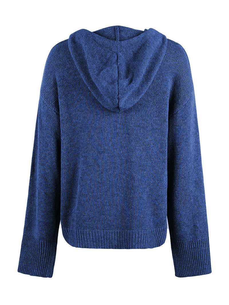 Valenzora Kapuzen-Strickjacke mit Kordelzug und Knopfleiste