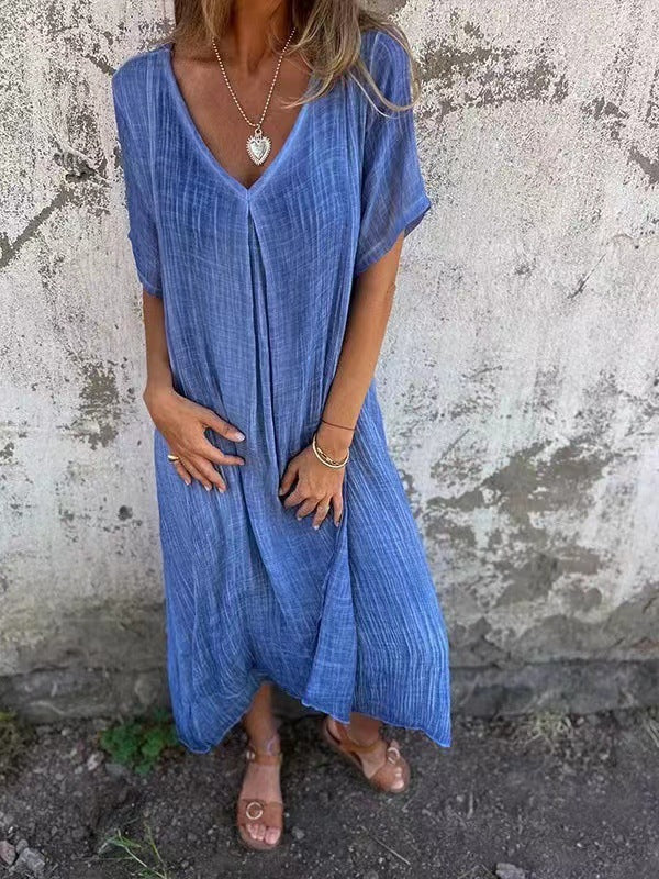 Damen Freizeit-Midikleid mit V-Ausschnitt und weiten Glockenärmeln, Größe