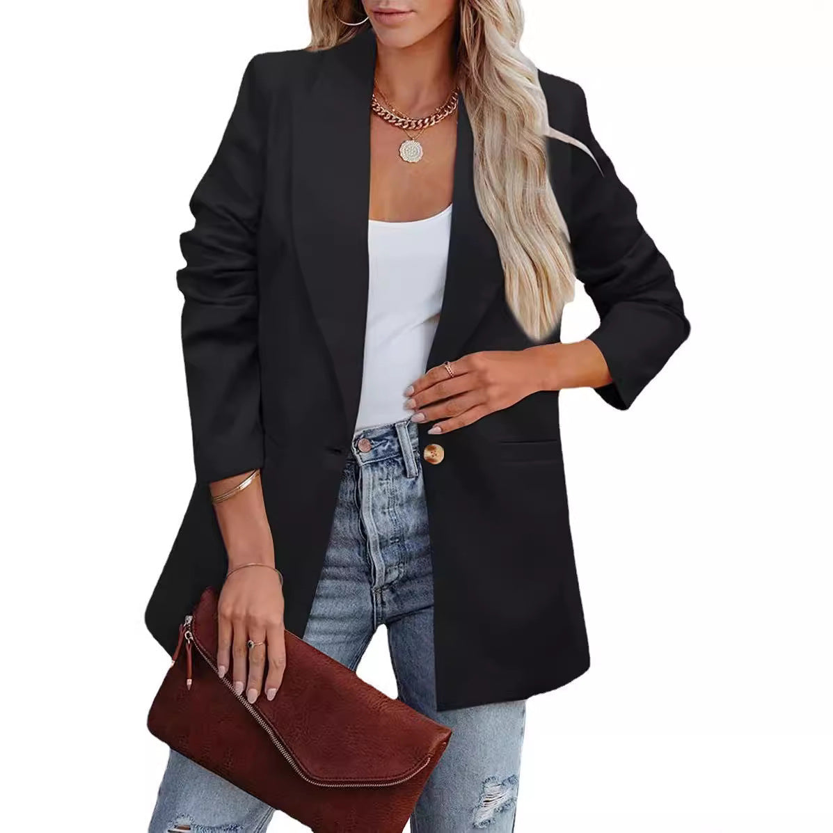 Eleganter Damen-Blazer in lässigem Schnitt mit zwei Taschen, Größe S