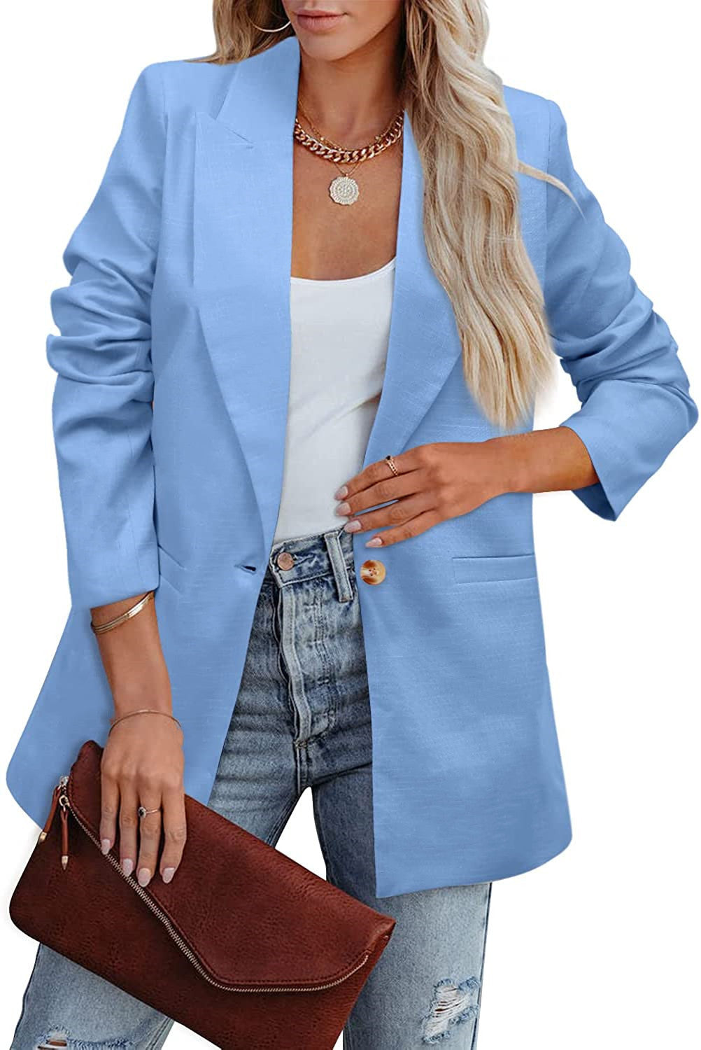 Valenzora | Double-breasted blazer with gathered sleeves and pockets