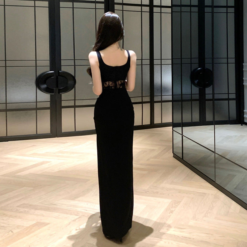 Valenzora | Lace high-slit strapless evening dress