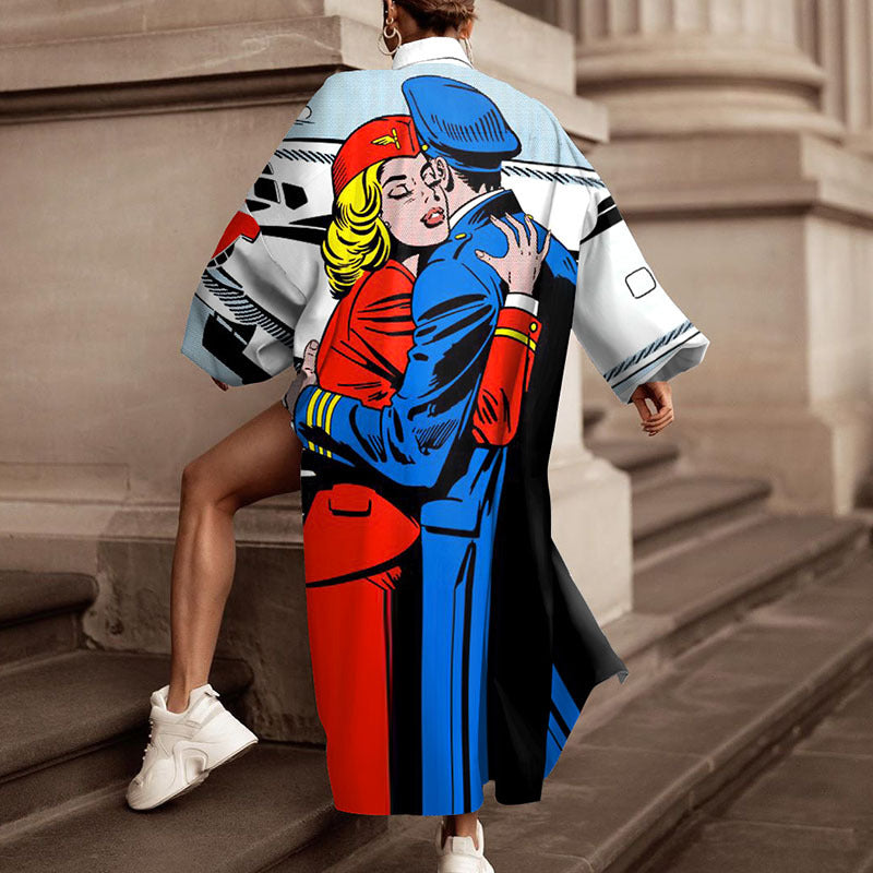 Damen-Oversize-Hemd mit Grafikprint und Shorts-Kombination, Größe S