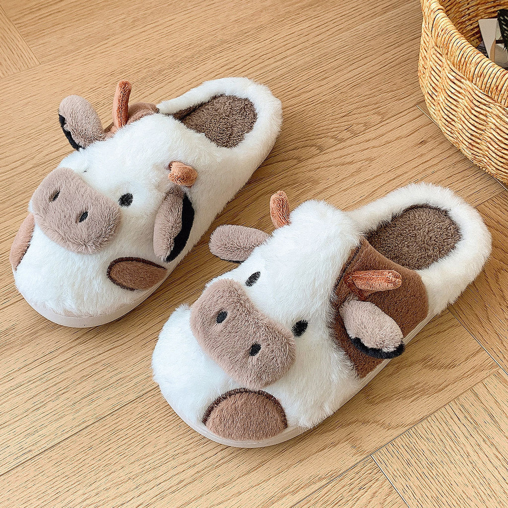 Valenzora | Plush Slippers with Animal Cow Design for Women