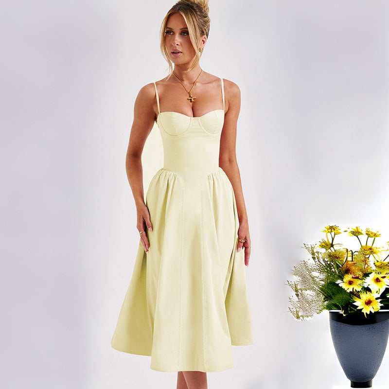 Women's midi dress with elegant bustier top and flowing skirt, size Valenzora