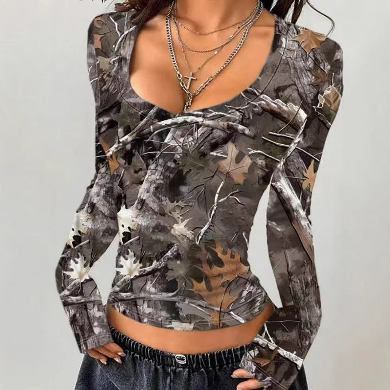 Women's long-sleeved shirt with camouflage pattern, size