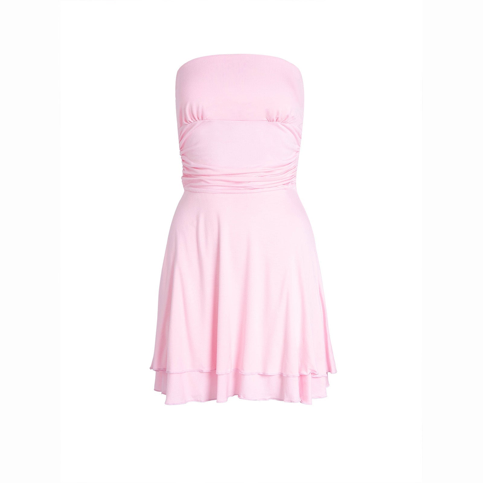 Women's sleeveless mini dress with gathered bodice and flowing hem, size S