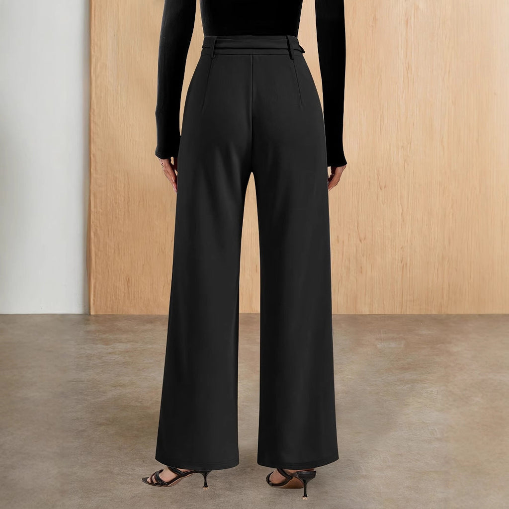 Women's elegant boucle trousers with wide leg and decorative zipper, size S