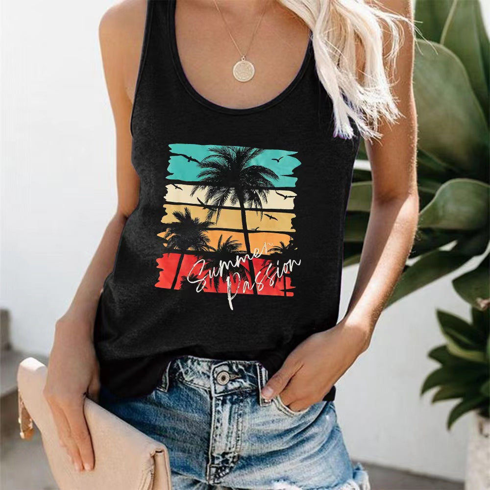 Women's sleeveless casual shirt with trendy graphic design, size