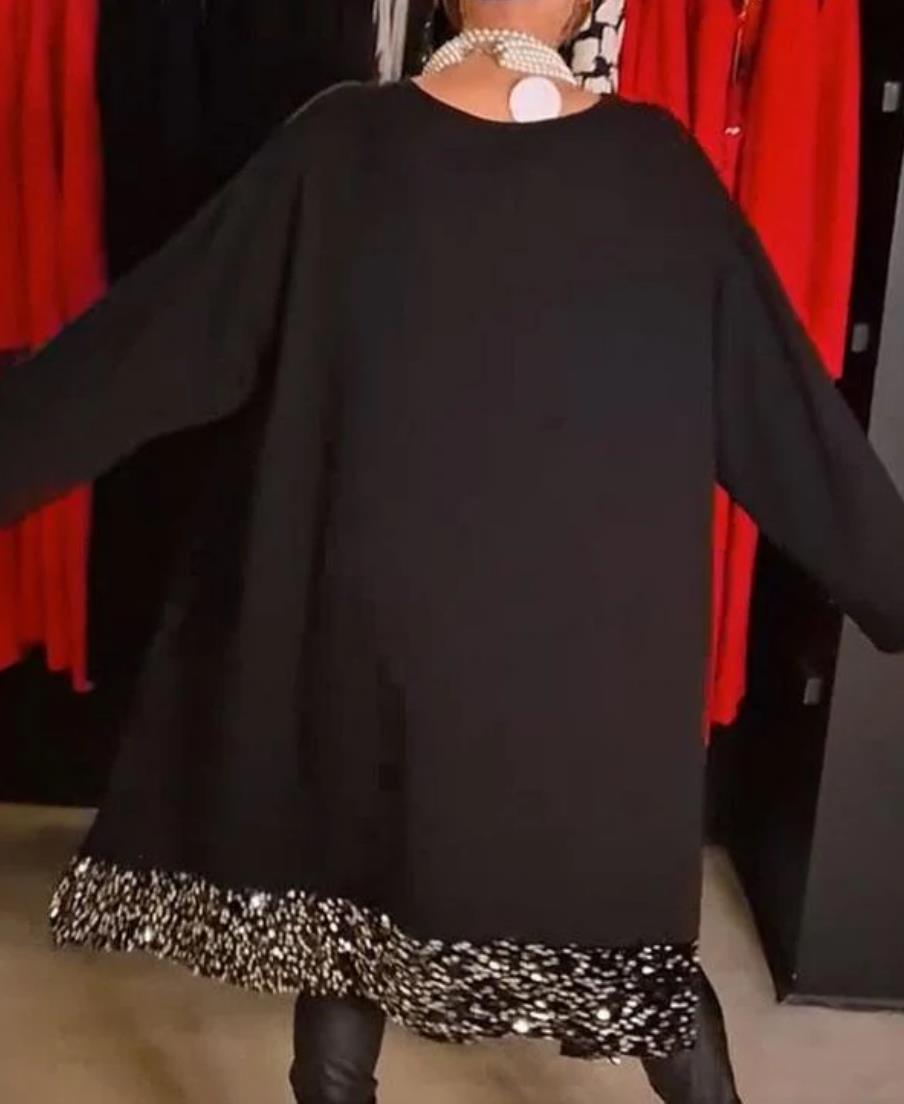Valenzora | Sequin Splice Loose Hem Top