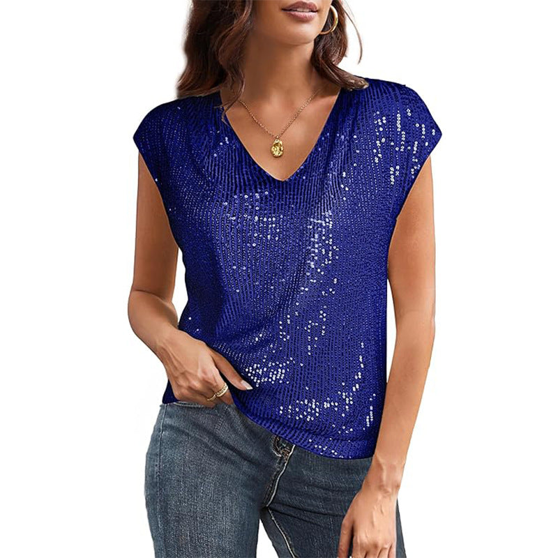 Glitzerndes Damen-Oberteil mit V-Ausschnitt und lockerem Schnitt, Größe [size missing]