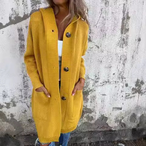 Women's hooded cardigan with buttons, size