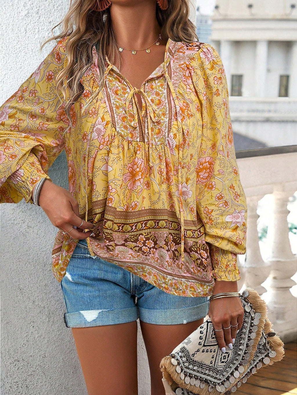 Damen Blusenshirt mit Blumenmuster und legerem Schnitt, Größe S