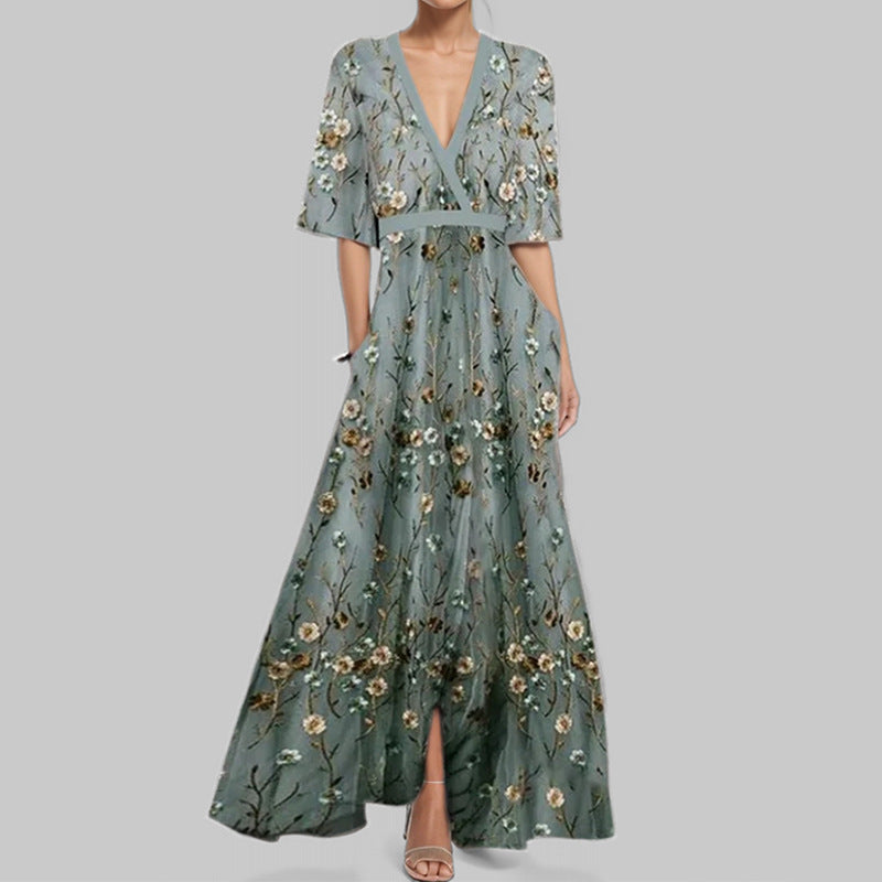 Valenzora | Elegantes V-Ausschnitt-Kleid mit Druck und Schößchen