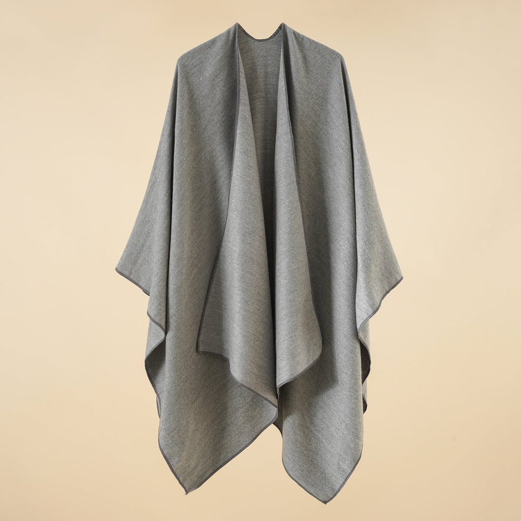 Women's Elegant Wrap Poncho in Soft Wool Blend, Size