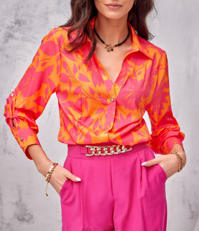 Valenzora | Floral button-front long-sleeved top/shirt