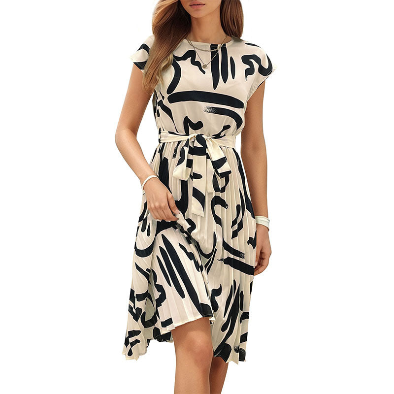 Damen Midi-Kleid mit asymmetrischem Schnitt und modischem Bindegürtel, Gr.