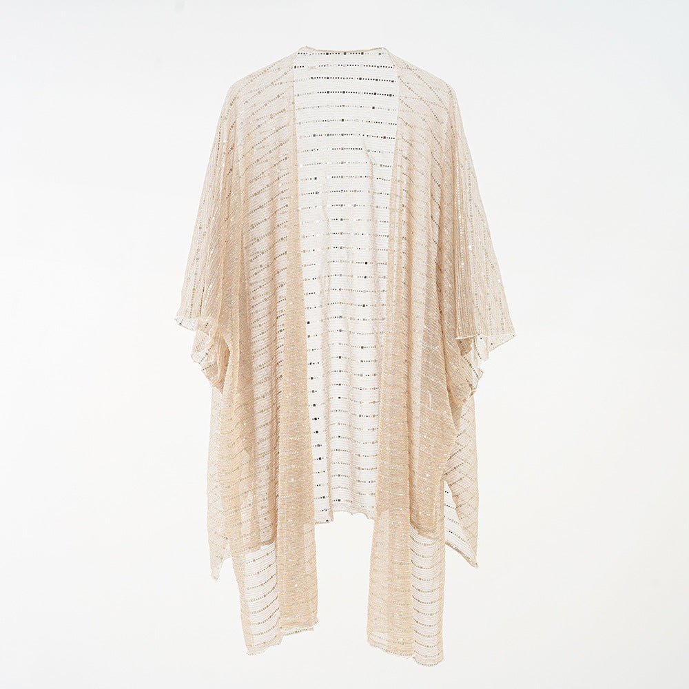 Eleganter Kaftanwickel für Damen mit feinem Häkeldesign und asymmetrischen Kanten, Größe Valenzora