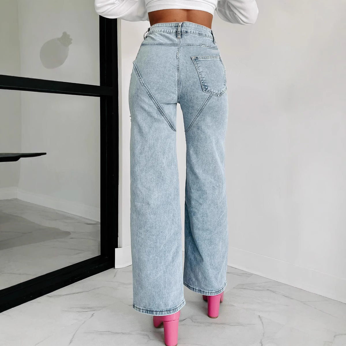Women's wide-leg jeans with cut-out details and elegant fringe, size Valenzora
