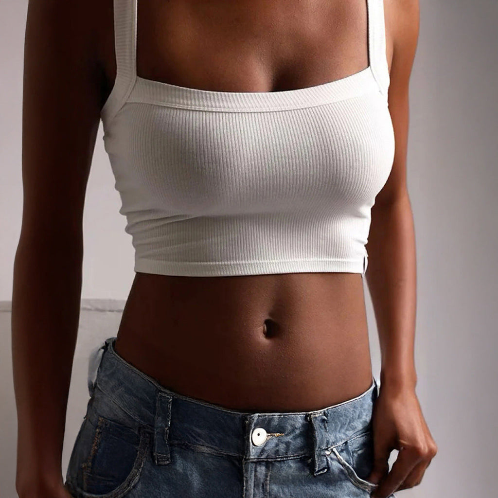 Women's figure-hugging crop top with wide straps and ribbed texture, size Valenzora