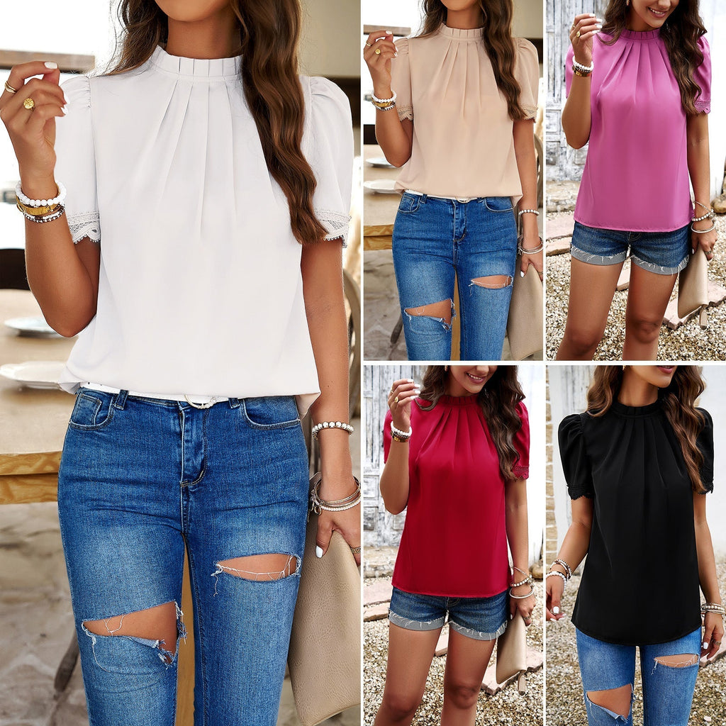 Women's blouse with elegant ruffles and subtle pleats, size