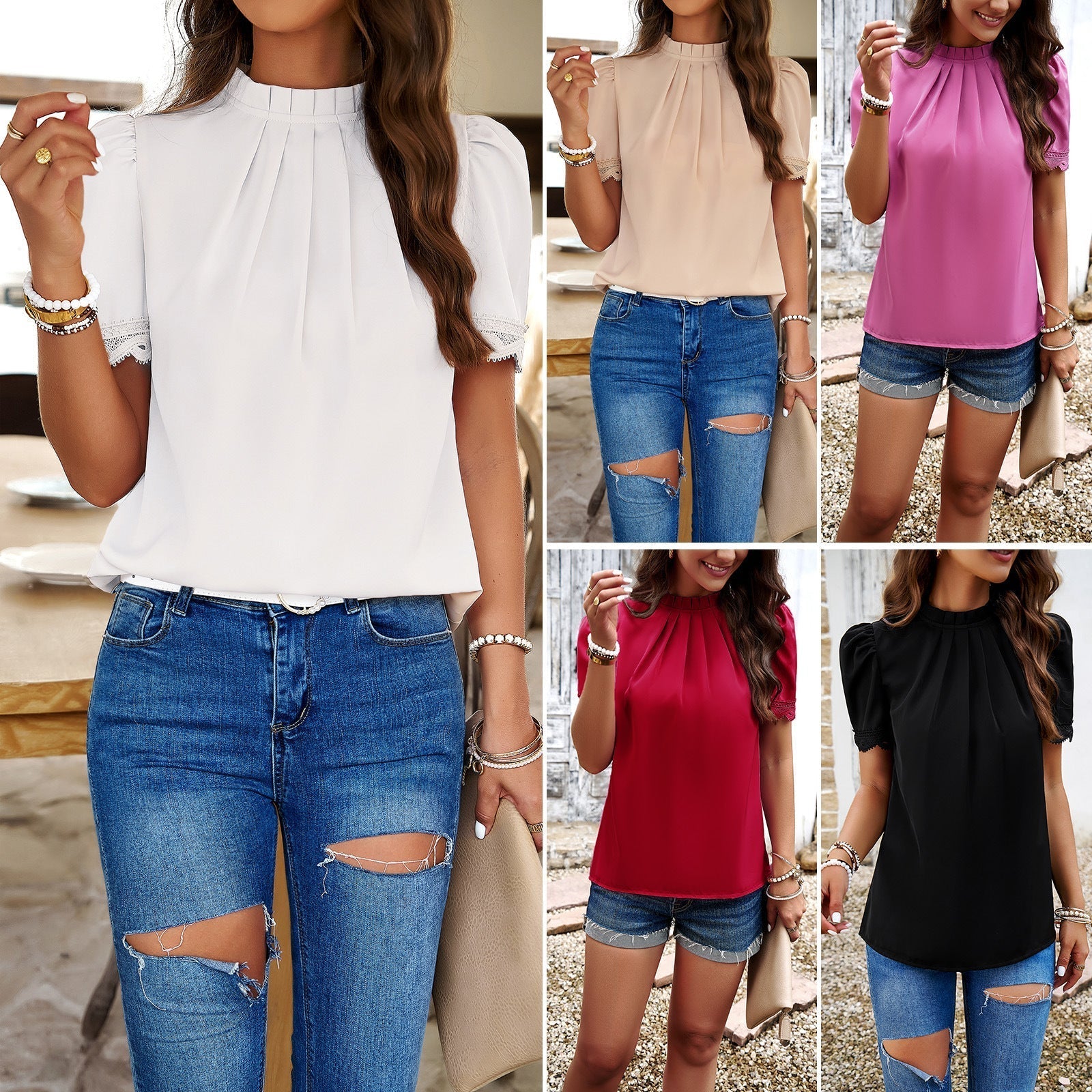 Women's blouse with elegant ruffles and subtle pleats, size