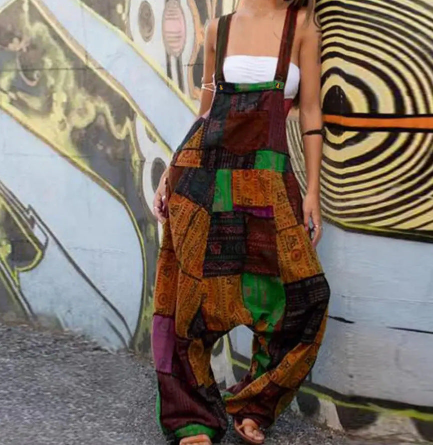 Valenzora | Women's Jumpsuits Loose Sling Print Pocket Casual Jumpsuit