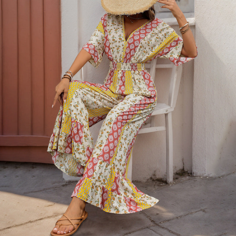 Damen-Jumpsuit mit weitem Bein und Gummizug in der Taille, Größe