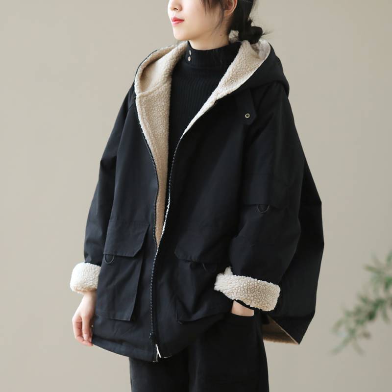 Valenzora | Solid Color Reversible Jacket with Hood and Zipper