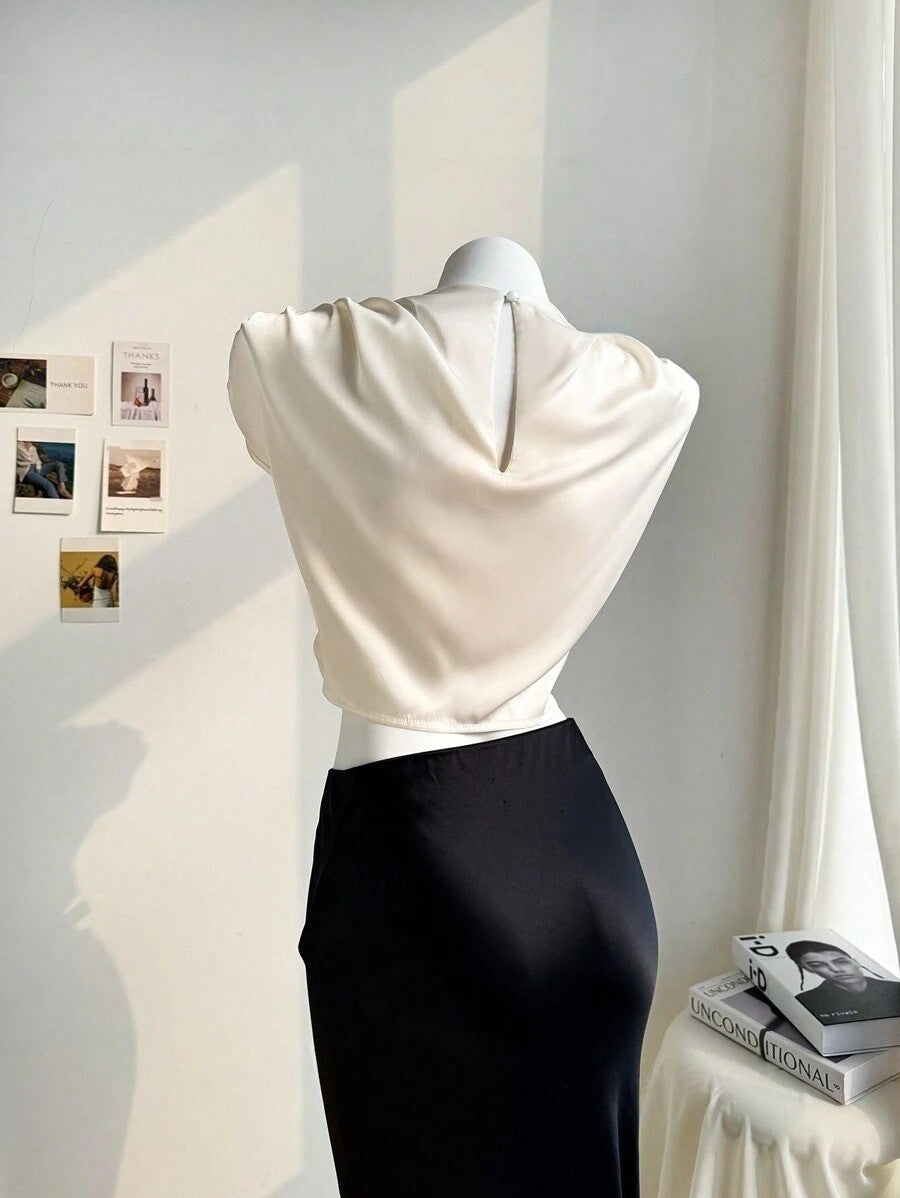 Valenzora | Satin Faux Silk Short Shirt Top