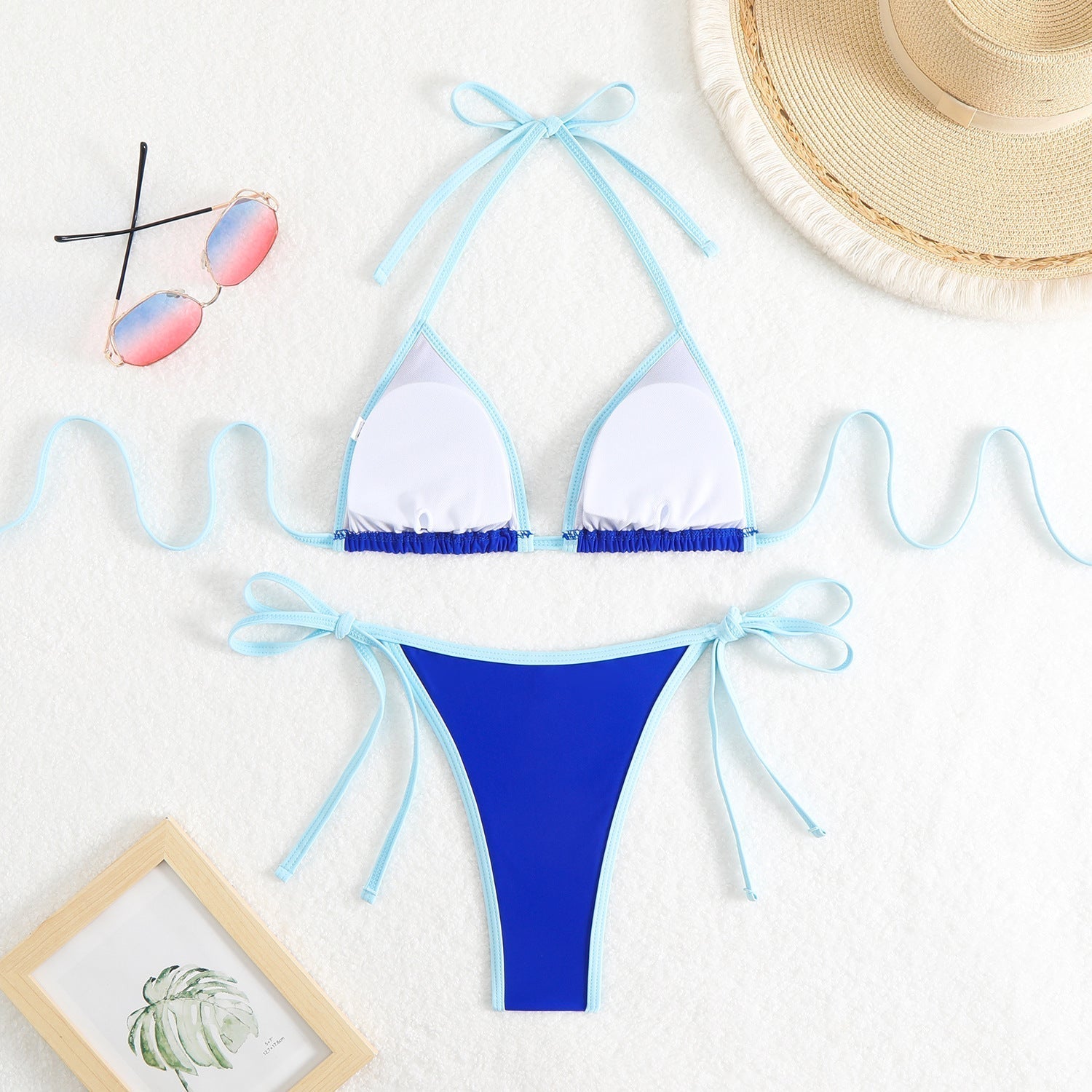 Women's triangle bikini set with adjustable bows and contrasting accents, size Valenzora