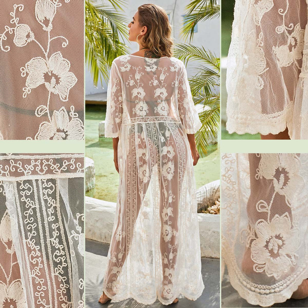 Women's elegant kimono with floral lace pattern, size
