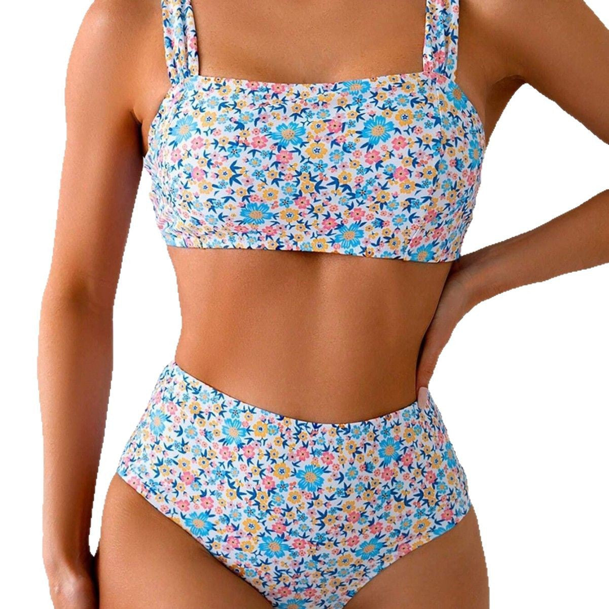 Valenzora | Damen-Bikini-Set mit hohem Bund, Blumenmustern und breiten Trägern