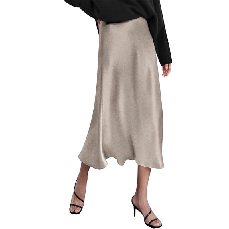 Eleganter Damen-Midirock aus Satinviskose mit fließendem Fall, Größe Valenzora