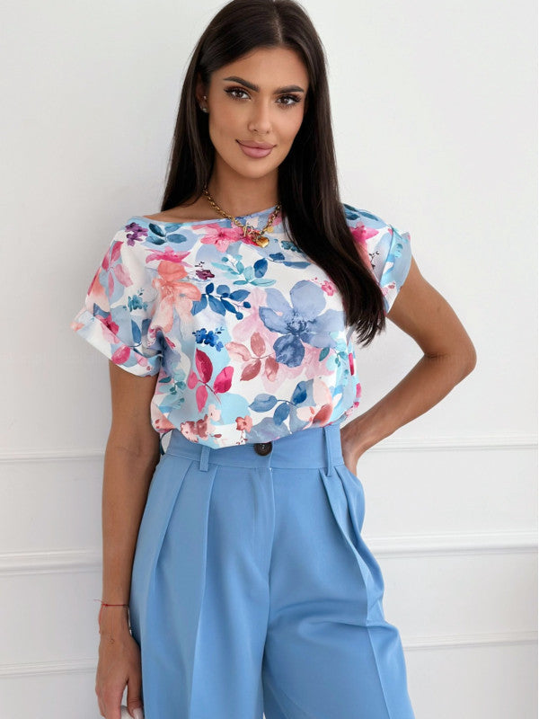 Valenzora | Summer printed round neck loose shirt