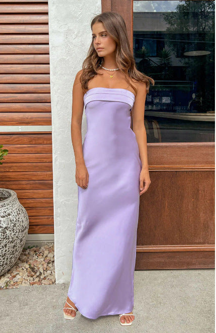 Valenzora | Summer Solid Color Strapless Elastic Backless Satin Dress