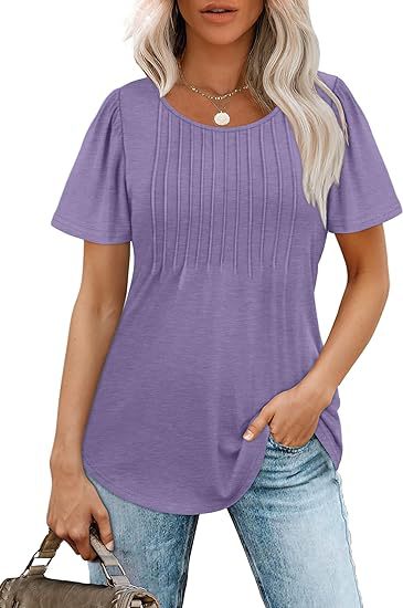 Women's summer T-shirt with pleated design, size