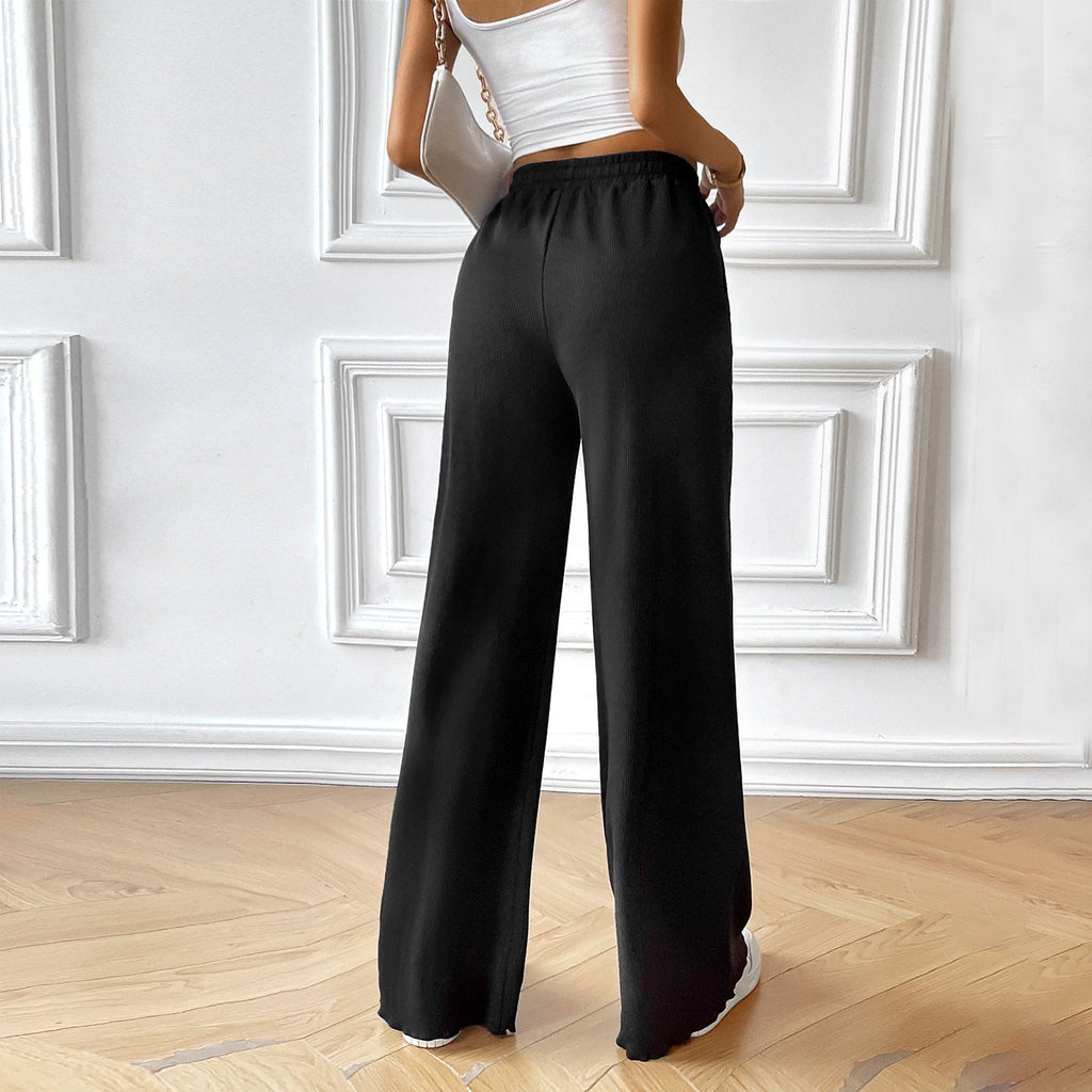 Women's wide-legged summer trousers with elasticated waistband and side pockets, size