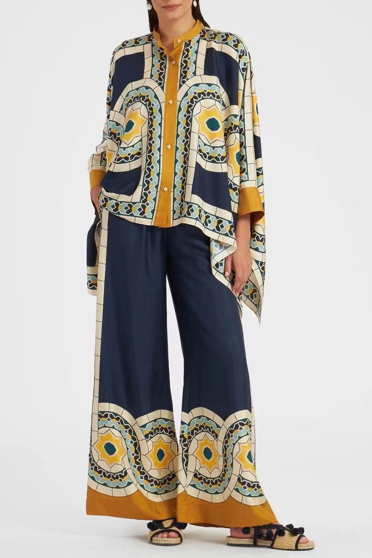 Valenzora | Stand-up collar top and trouser set