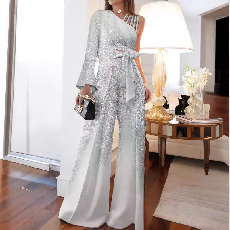 Valenzora | Off-Shoulder Wide Leg Trousers Set