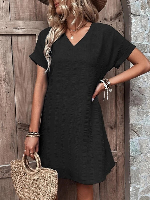 Damen-Freizeitkleid mit V-Ausschnitt und weitem Schnitt