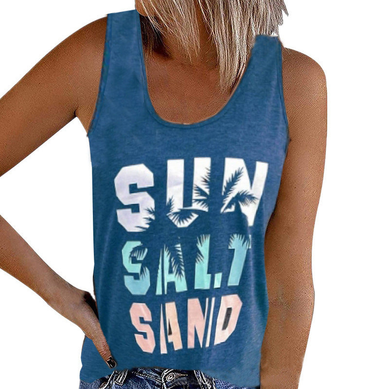 Women's sleeveless casual shirt with trendy graphic design, size