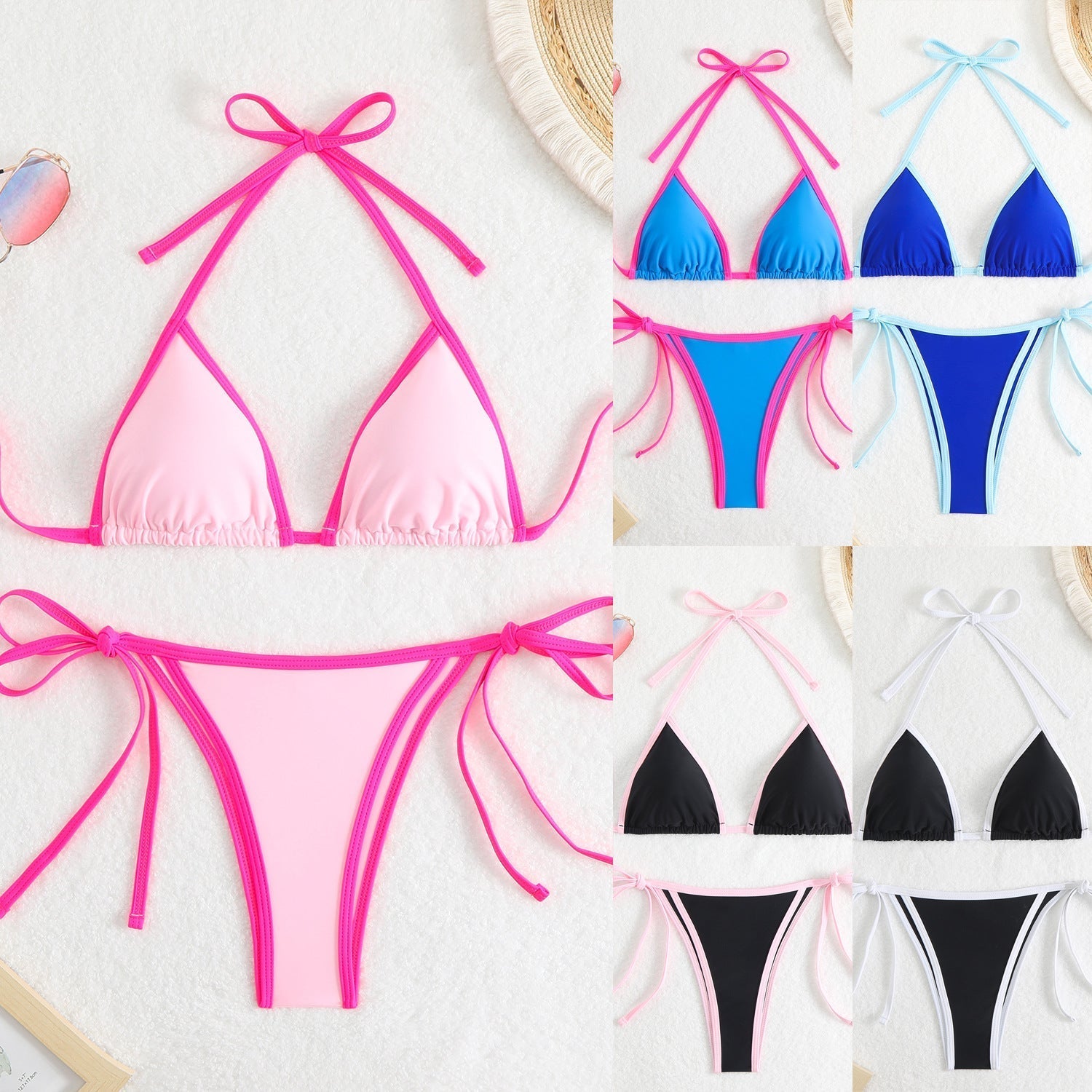 Women's triangle bikini set with adjustable bows and contrasting accents, size Valenzora