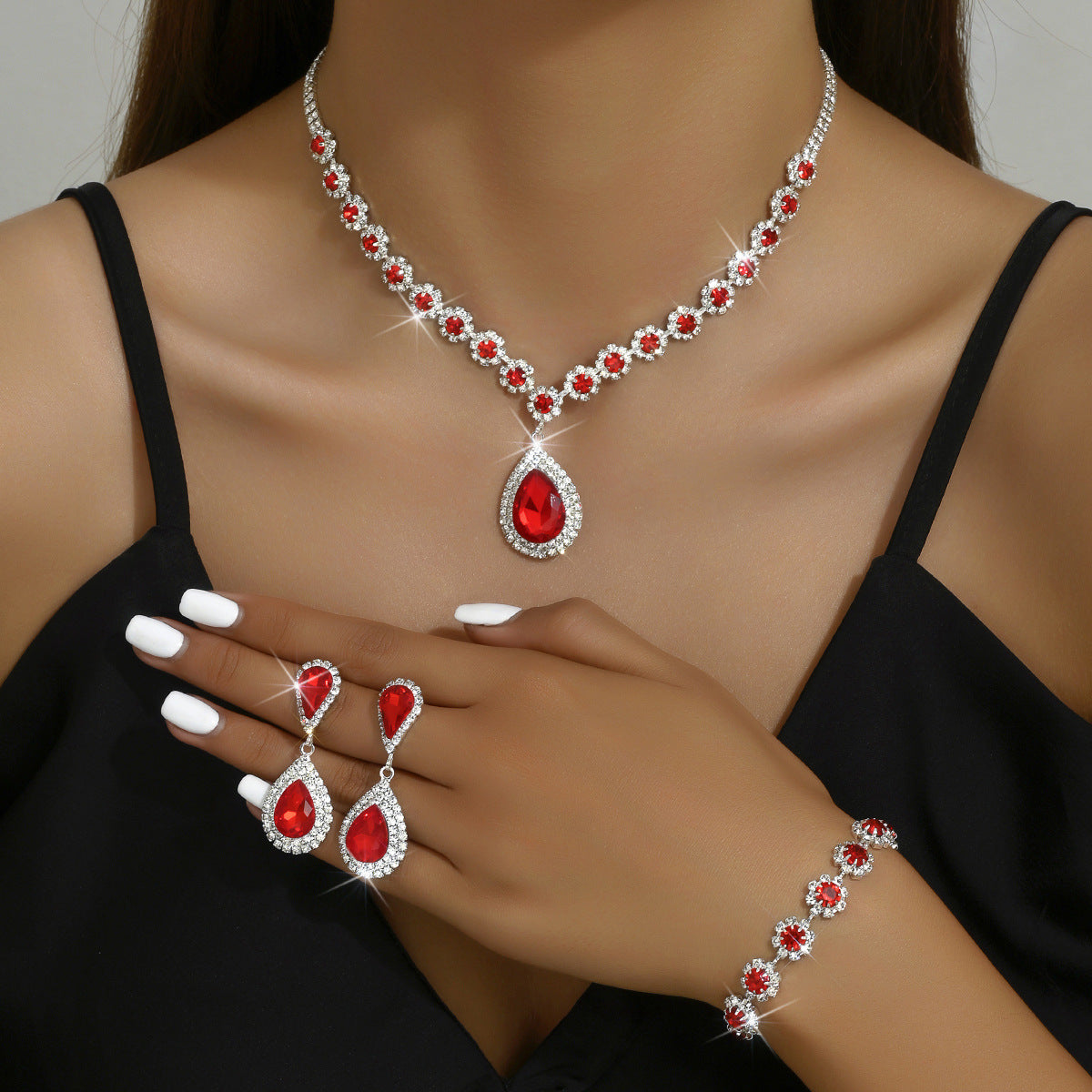Valenzora - Galvanized Rhinestone Jewelry Set