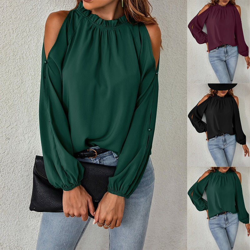 Schickes Damen-Oberteil mit Carmen-Ausschnitt und eleganten Rüschendetails, Größe [Größe]