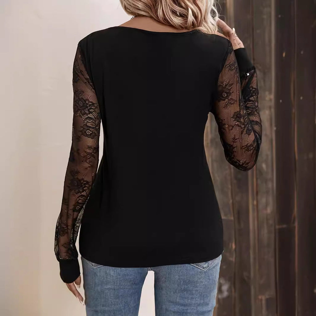Valenzora | Patchwork Loose Langarm Figurformendes T-Shirt