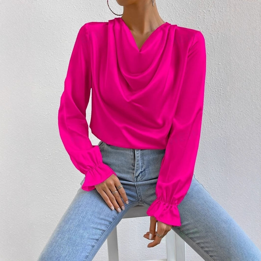 Valenzora | Satin Long Sleeve Blouse Top