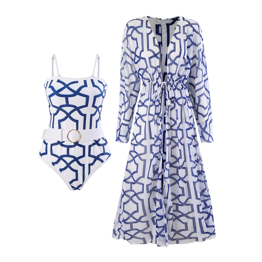 Damen-Badeanzug mit elegantem Kimono und raffiniertem Gürtel, Größe S
