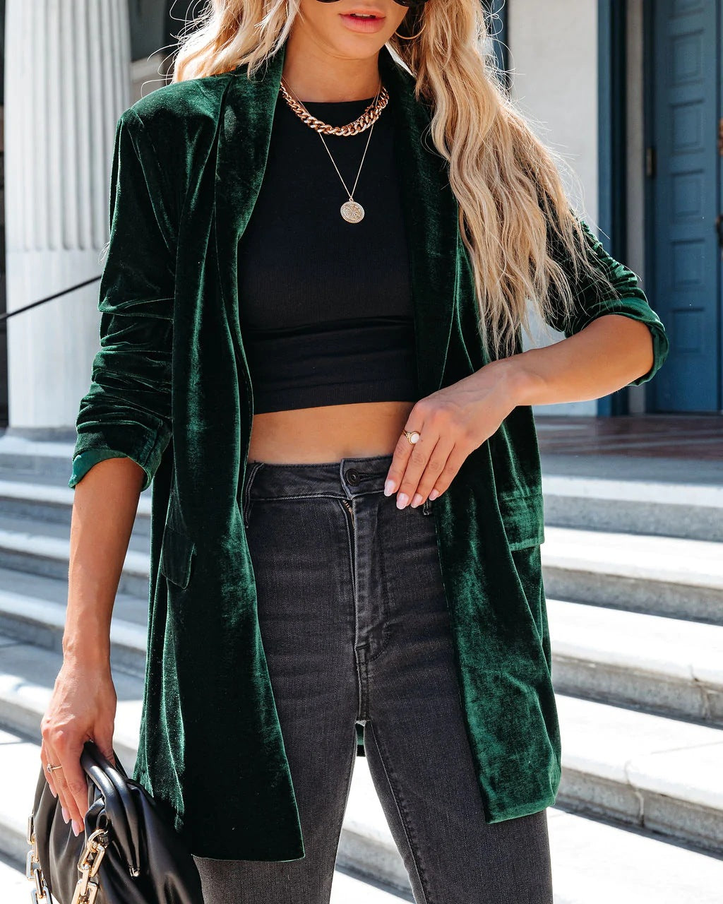 Damen lässige Long-Strickjacke mit seitlichen Eingrifftaschen und offenem Schnitt, Größe